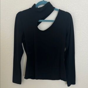 Guess Black Asymmetrical Cut-Out Long Sleeve Blouse Size Large